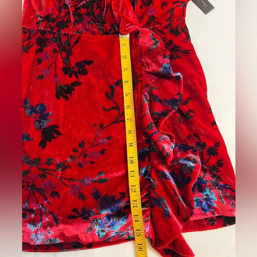 House of Harlow 1960 Revolve Red Floral Velvet Wrap Dress Holiday Party Wedding - Picture 11 of 16